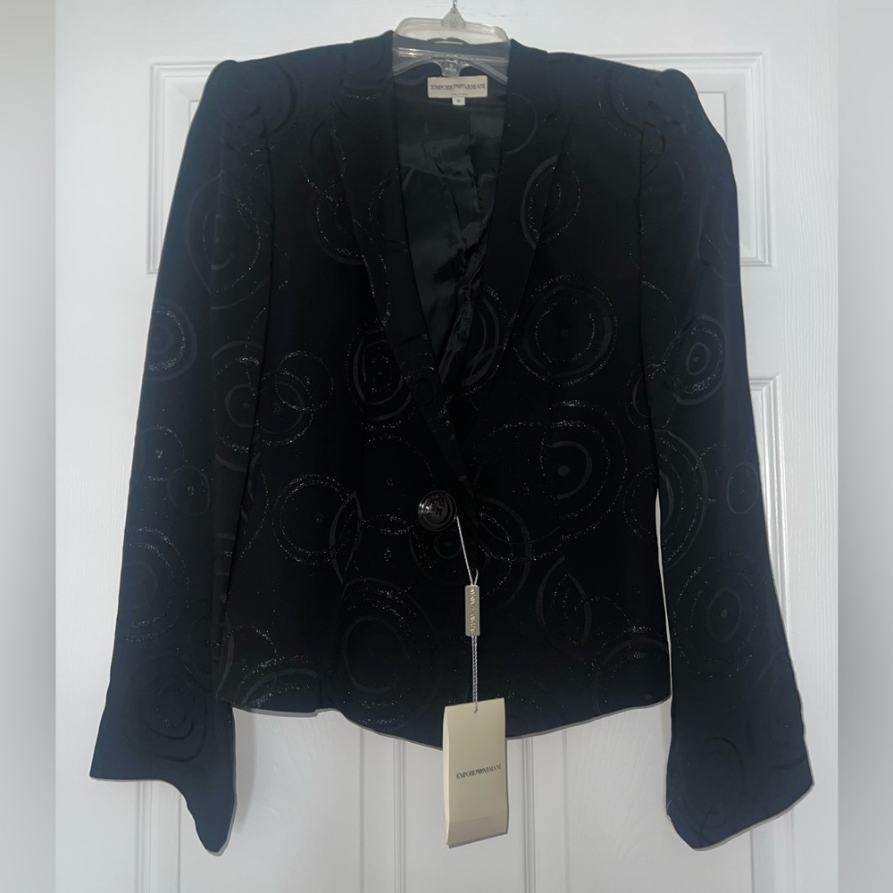 NWT y2k Emporio Armani Black Swirl jacquard single breasted Blazer sz 10 44